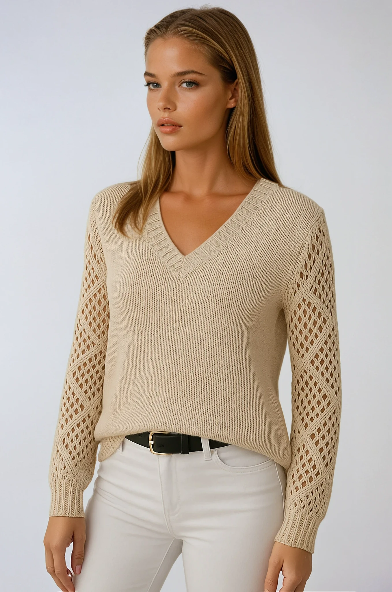 Crochet Sleeve Knit Sweater 0