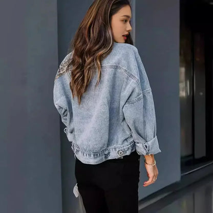 Cross-Border Amazon Denim Jacket Women's Long Sleeve Standalone European and American Style Denim Coat Women's Leopard Printed 2