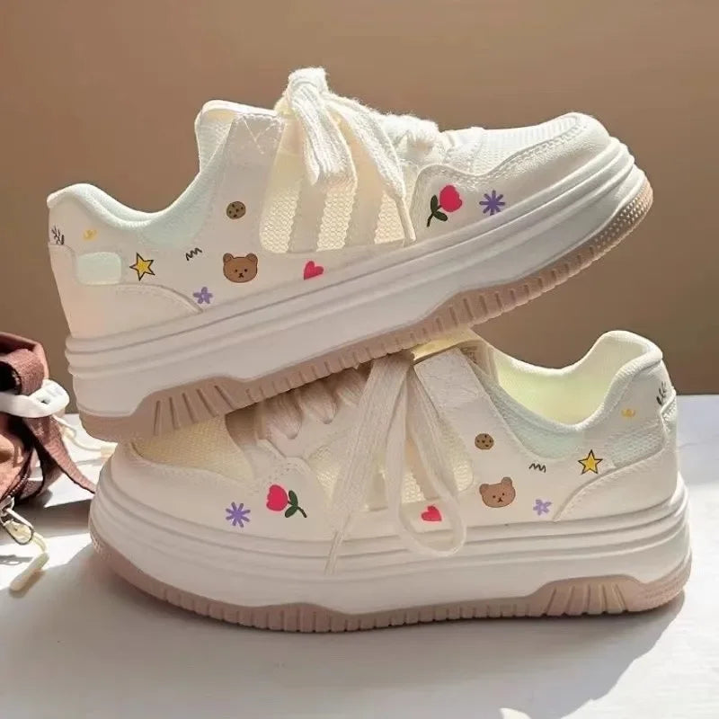 Cute Cartoon Designer Sneakers Women 2024 Summer Breathable Mesh Women's Vulcanized Shoes Casual Fashion Student Platform Shoes 0