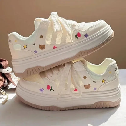 Cute Cartoon Designer Sneakers Women 2024 Summer Breathable Mesh Women's Vulcanized Shoes Casual Fashion Student Platform Shoes 0