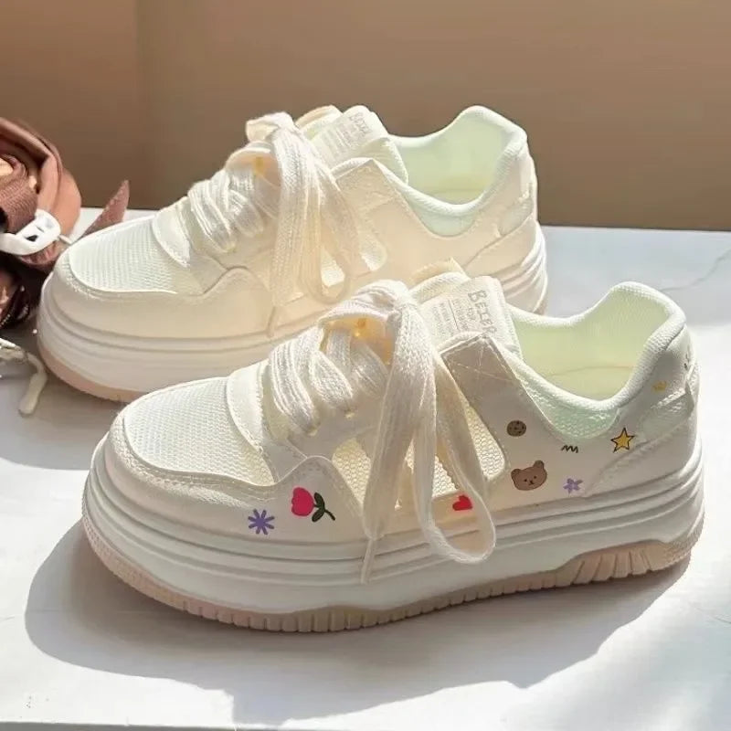 Cute Cartoon Designer Sneakers Women 2024 Summer Breathable Mesh Women's Vulcanized Shoes Casual Fashion Student Platform Shoes 1