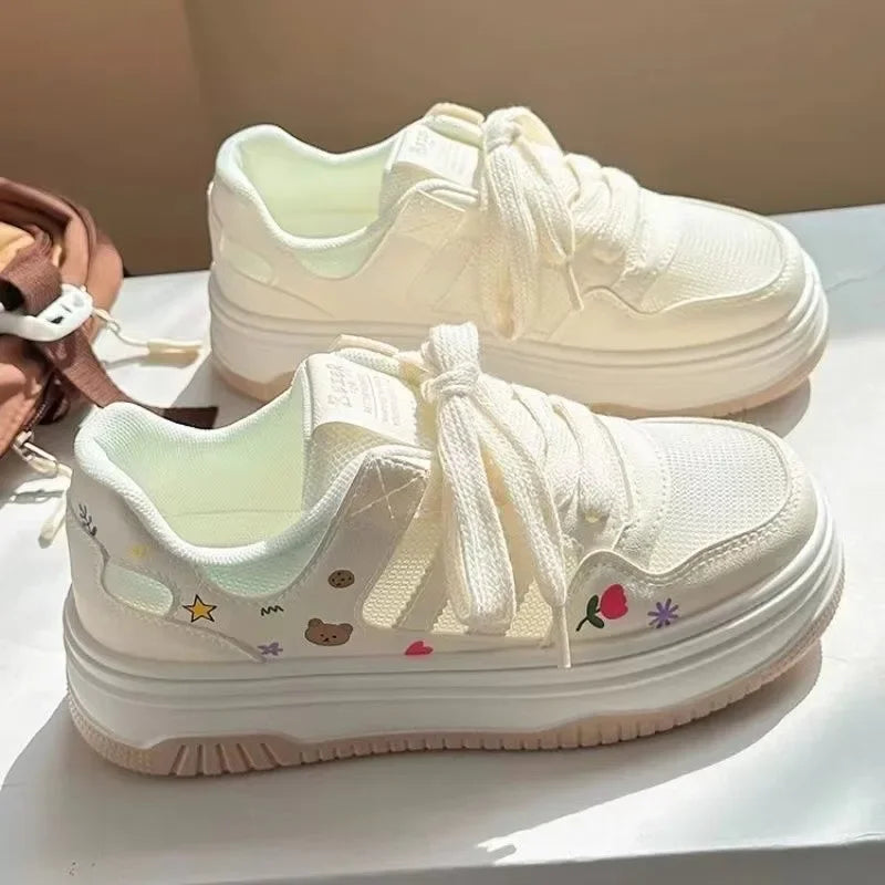 Cute Cartoon Designer Sneakers Women 2024 Summer Breathable Mesh Women's Vulcanized Shoes Casual Fashion Student Platform Shoes 2
