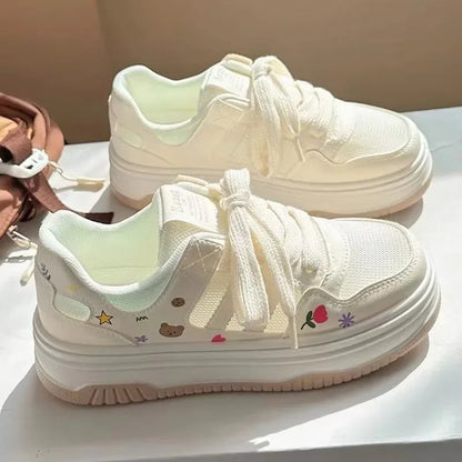 Cute Cartoon Designer Sneakers Women 2024 Summer Breathable Mesh Women's Vulcanized Shoes Casual Fashion Student Platform Shoes 2