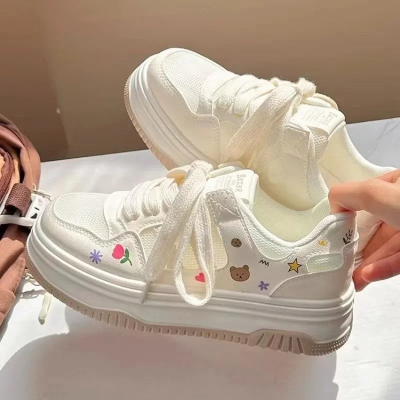 Cute Cartoon Designer Sneakers Women 2024 Summer Breathable Mesh Women's Vulcanized Shoes Casual Fashion Student Platform Shoes 3