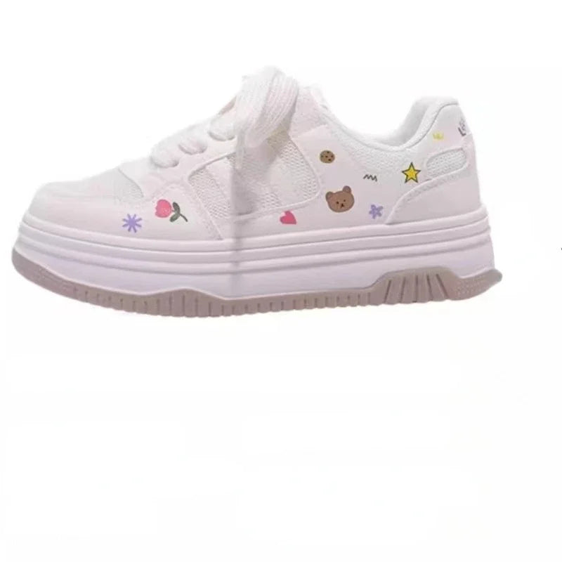 Cute Cartoon Designer Sneakers Women 2024 Summer Breathable Mesh Women's Vulcanized Shoes Casual Fashion Student Platform Shoes 5