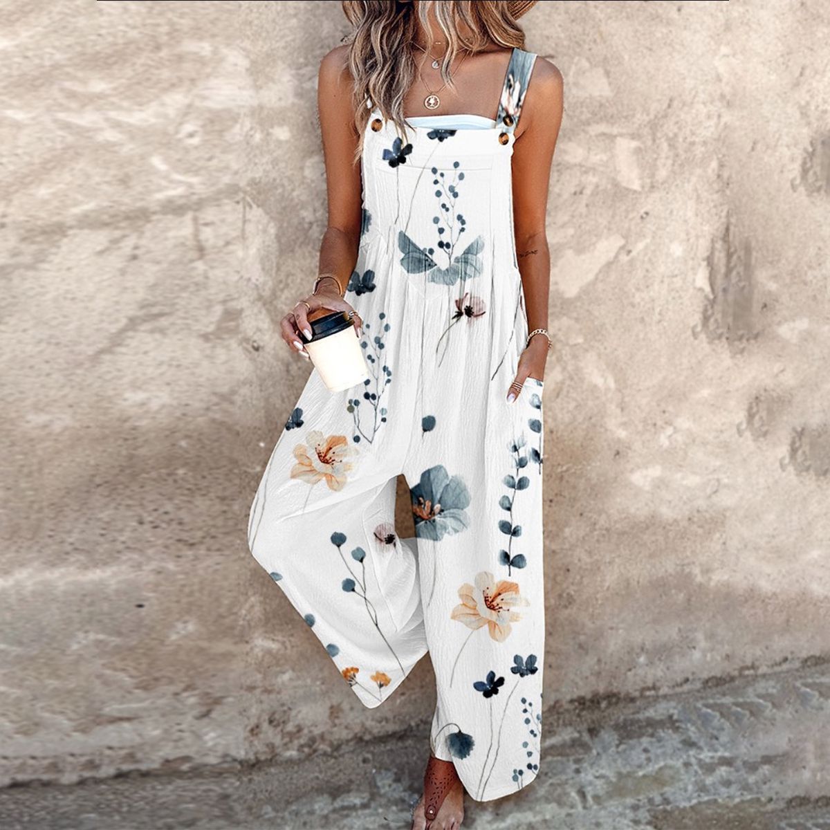 Daisy | Women's Floral Print Overalls Wide Leg Sleeveless Jumpsuit 0