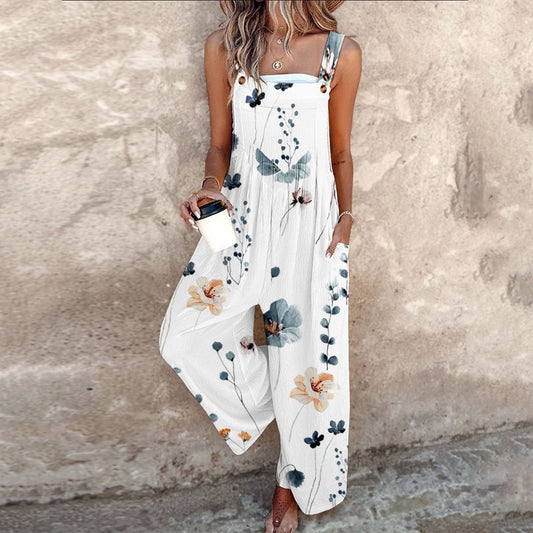 Daisy | Women's Floral Print Overalls Wide Leg Sleeveless Jumpsuit 0