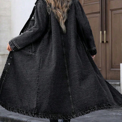 Denim Coats Moto Biker Jeans for Women Long Jackets Pocket Long Sleeves Single Breasted Loose Casual Y2k 2025 Autumn Winter 3