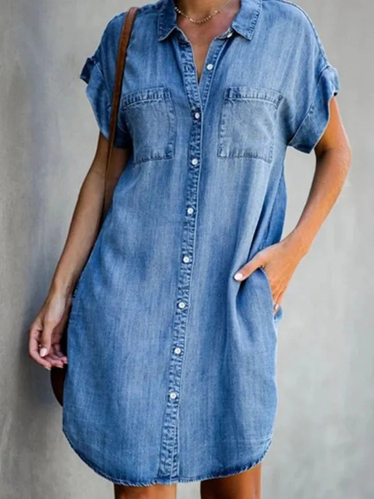 Denim Shirt Dress – Relaxed Fit with Practical Pockets 0