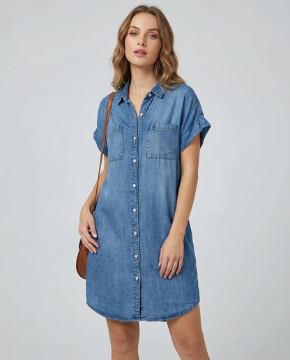 Denim Shirt Dress – Relaxed Fit with Practical Pockets 2