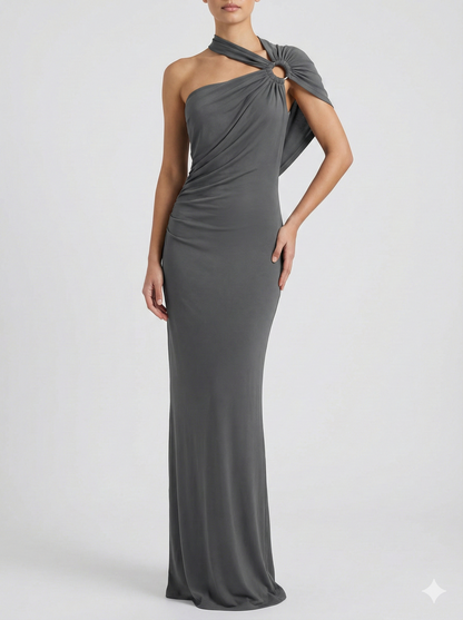 Draped One Shoulder Maxi Dress with Sculpted Silhouette 2