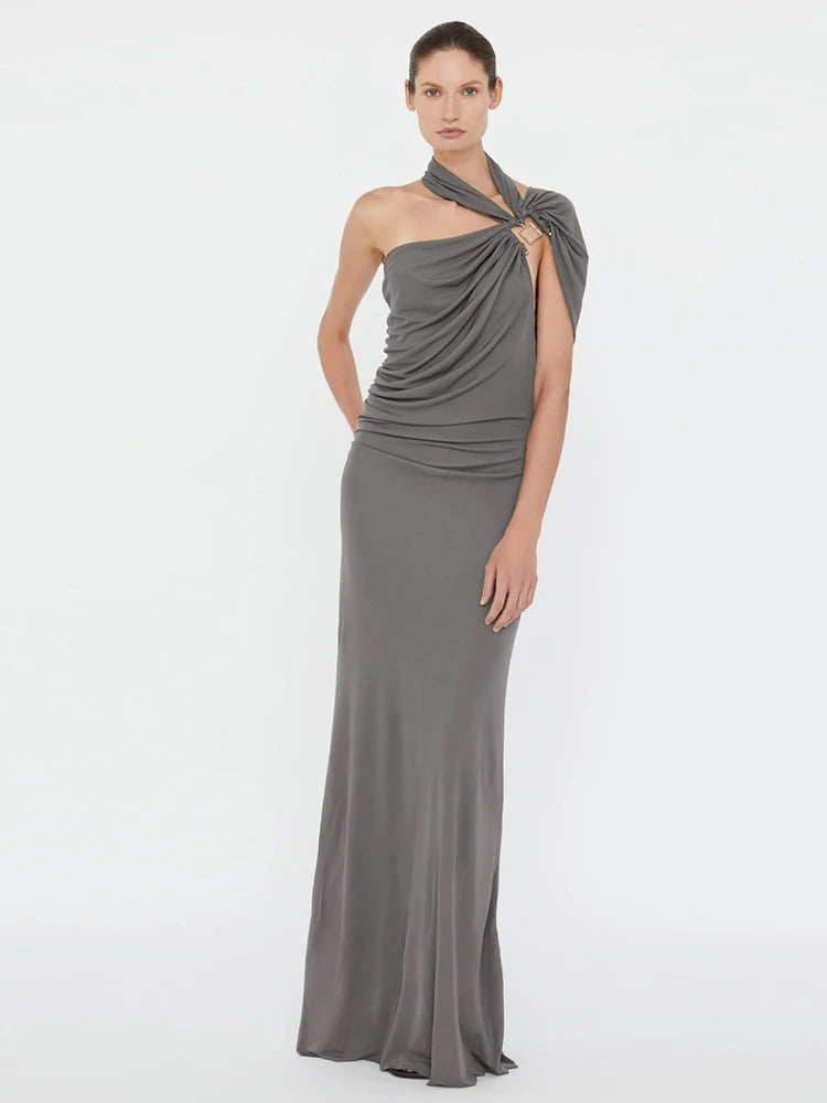 Draped One Shoulder Maxi Dress with Sculpted Silhouette 4