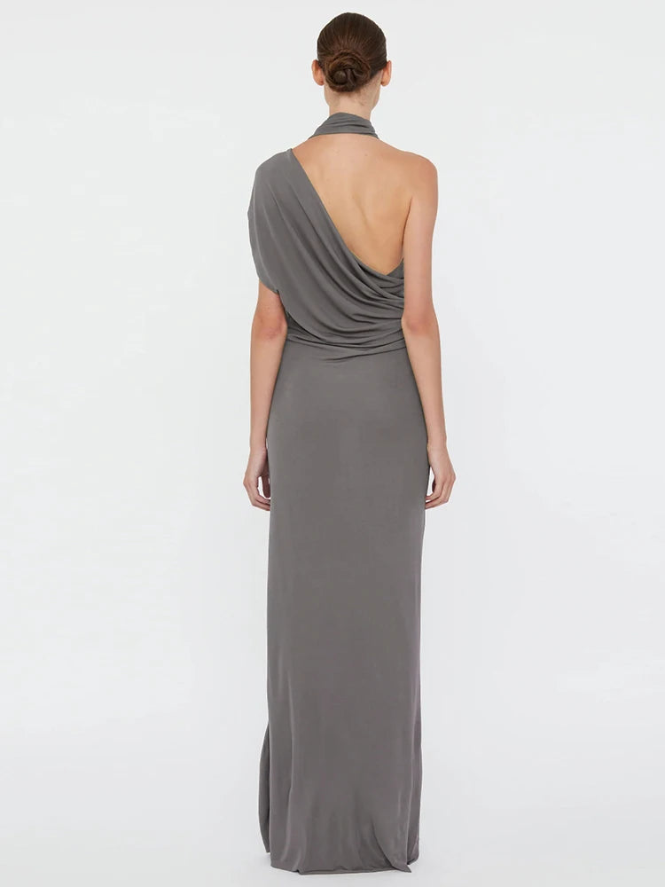 Draped One Shoulder Maxi Dress with Sculpted Silhouette 6