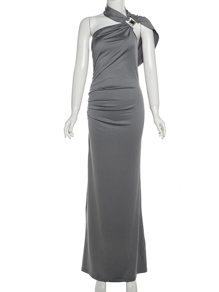 Draped One Shoulder Maxi Dress with Sculpted Silhouette 7