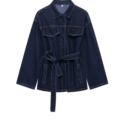 EDSA Women Vintage Denim Jacket Coat with Sashes Flap Pockets Long Sleeves Turn-down Collar for Female High Street Outerwear 1