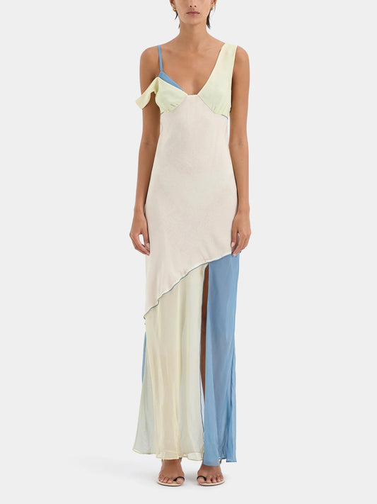Elegant Asymmetrical Pastel Maxi Dress 0