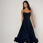 Elegant Black Ruffle Midi Dress 0
