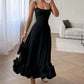 Elegant Black Ruffle Midi Dress 2