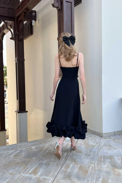Elegant Black Ruffle Midi Dress 5