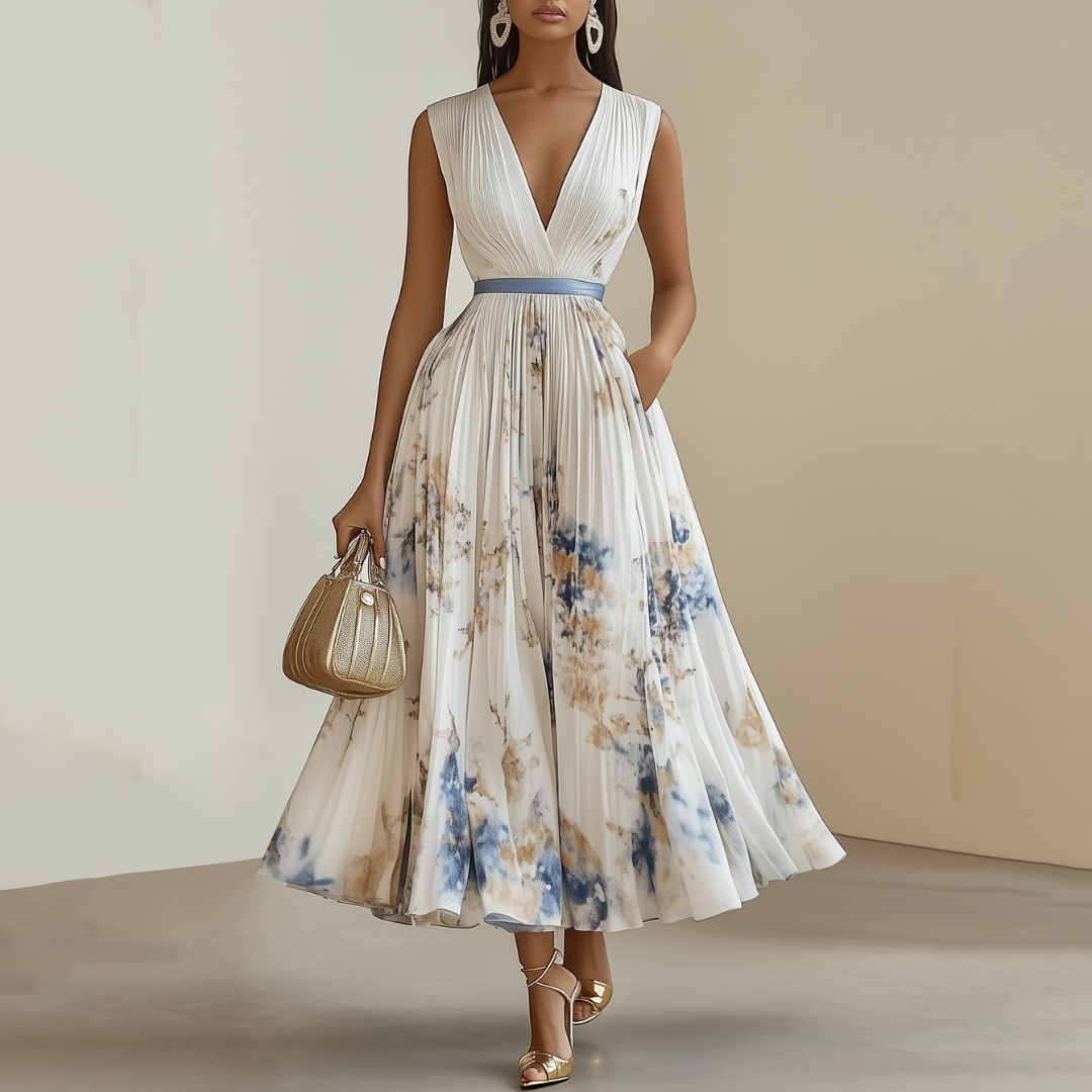 Elegant Floral Ceremony Dress in Blue and White 0