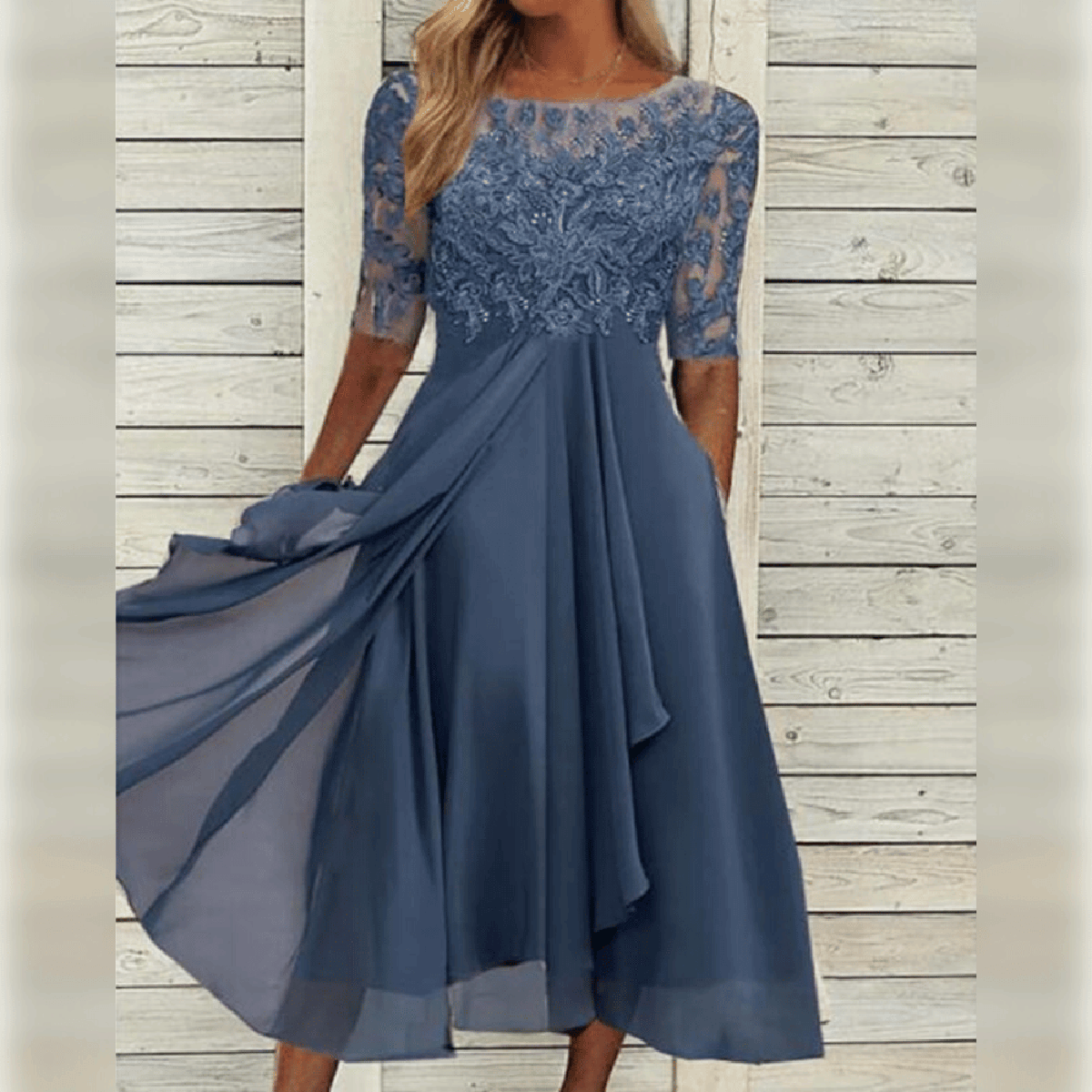Elegant Flowy Women's Dress with Lace Bodice 2
