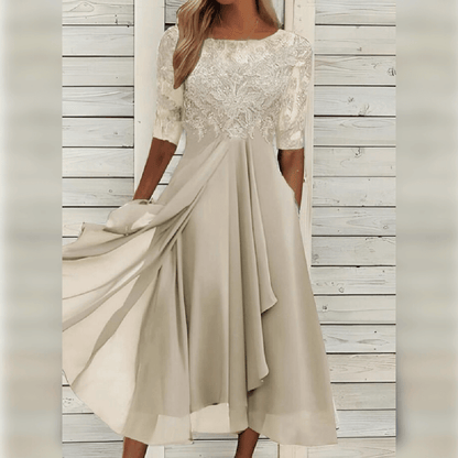 Elegant Flowy Women's Dress with Lace Bodice 3