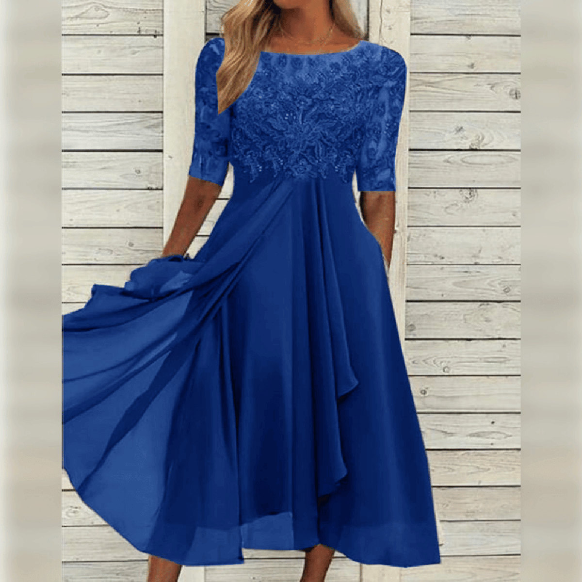 Elegant Flowy Women's Dress with Lace Bodice 5
