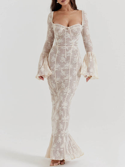 Elegant Lace Maxi Dress with Corset Bodice 1