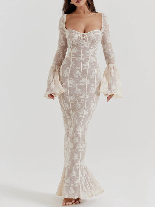 Elegant Lace Maxi Dress with Corset Bodice 1