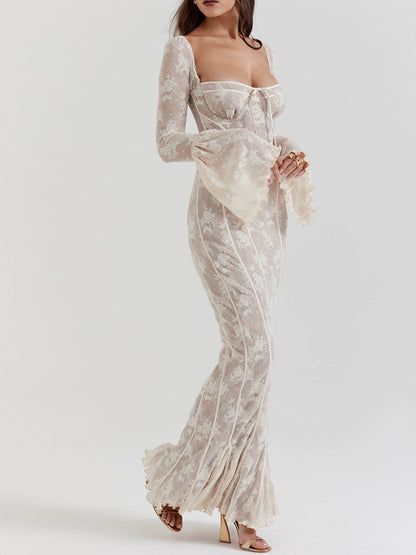 Elegant Lace Maxi Dress with Corset Bodice 3