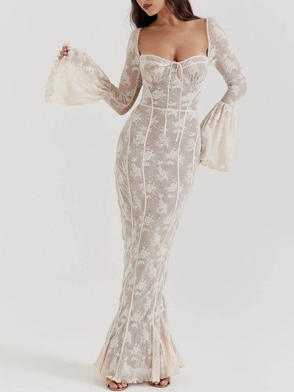 Elegant Lace Maxi Dress with Corset Bodice 4