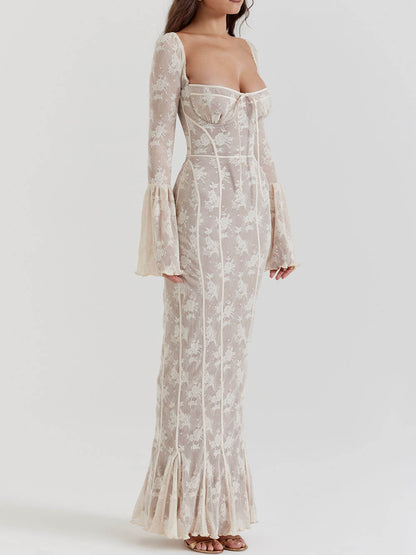 Elegant Lace Maxi Dress with Corset Bodice 5
