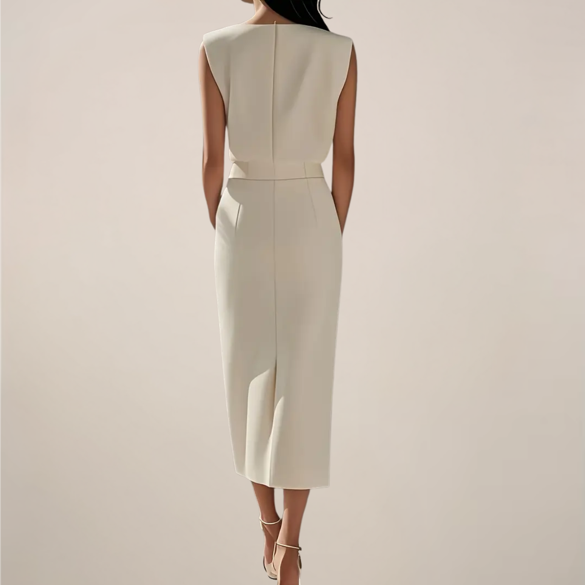 Elegant Midi Dress with Button Detail and Side Slit 1