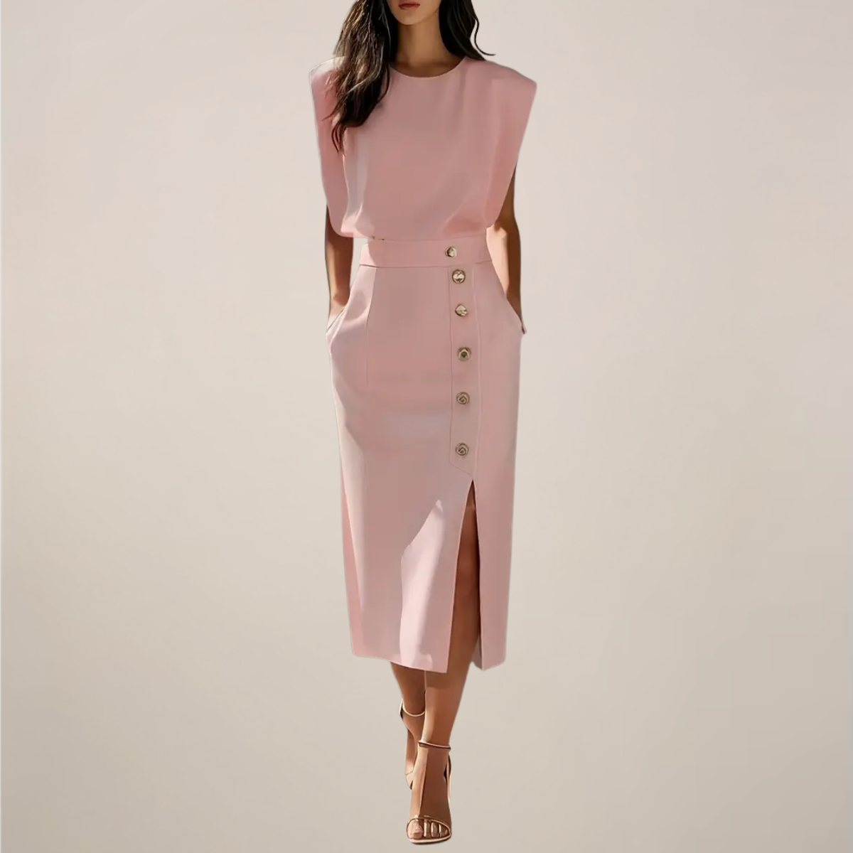 Elegant Midi Dress with Button Detail and Side Slit 3