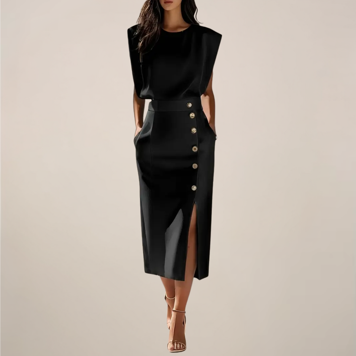 Elegant Midi Dress with Button Detail and Side Slit 4