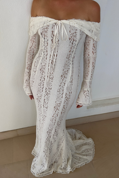 Elegant Off-Shoulder Lace Maxi Dress 4
