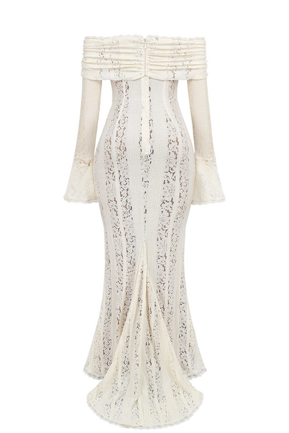 Elegant Off-Shoulder Lace Maxi Dress 5