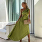 Elegant Shoulder Pleated Formal Midi Dress 1