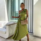 Elegant Shoulder Pleated Formal Midi Dress 2