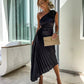 Elegant Shoulder Pleated Formal Midi Dress 4