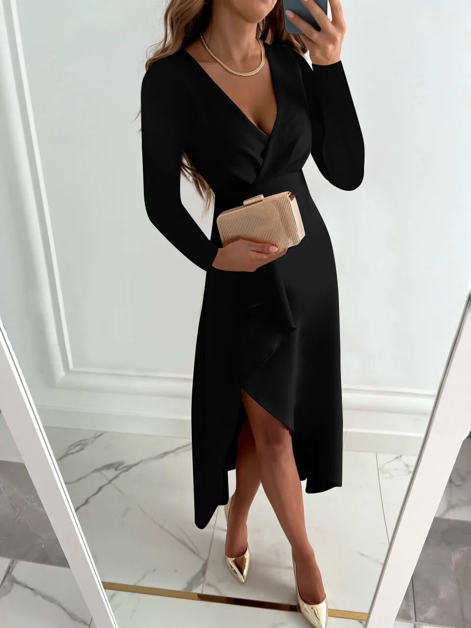 Elegant V-Neck Sheath Midi Dress 0