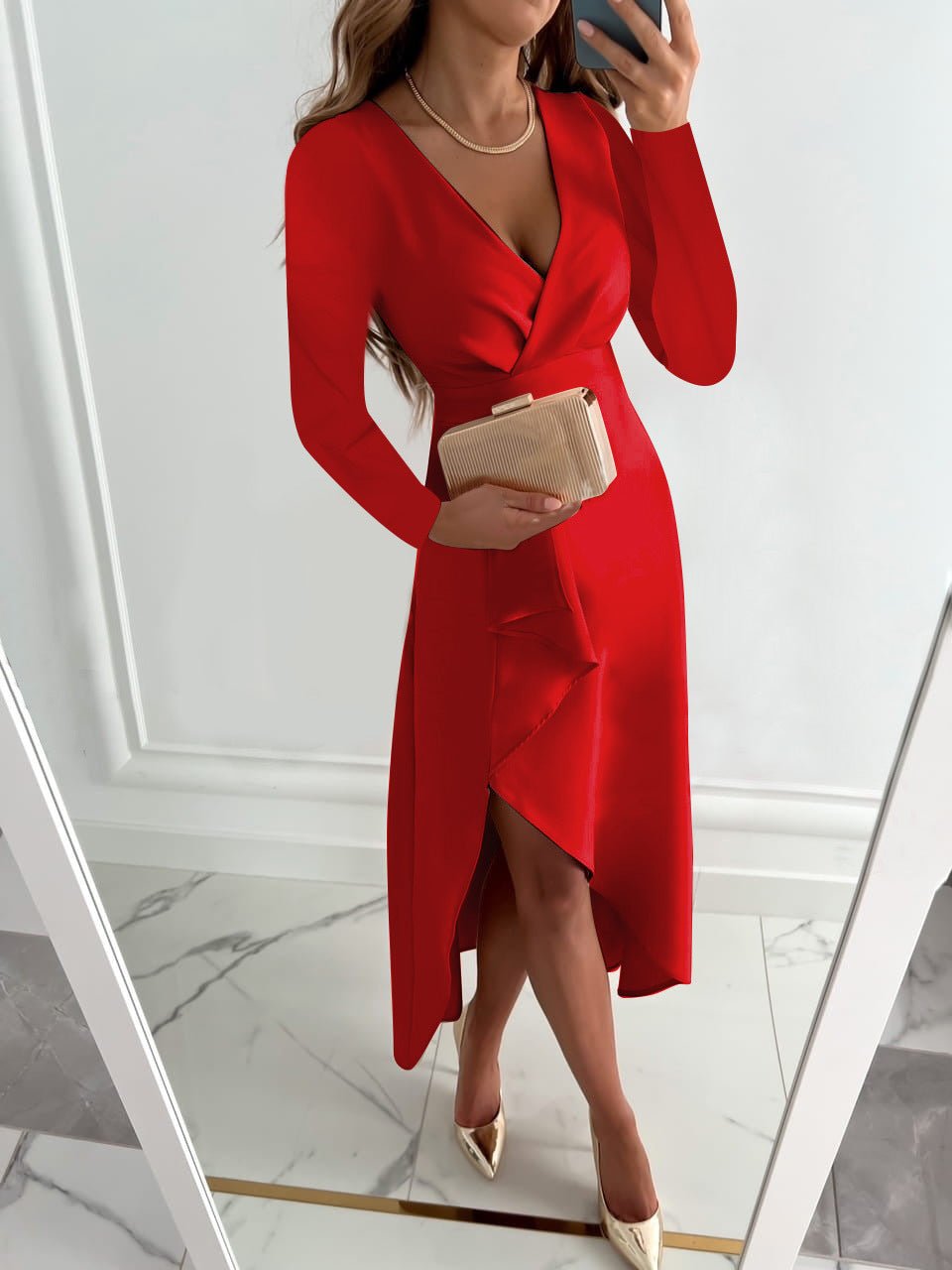 Elegant V-Neck Sheath Midi Dress 6