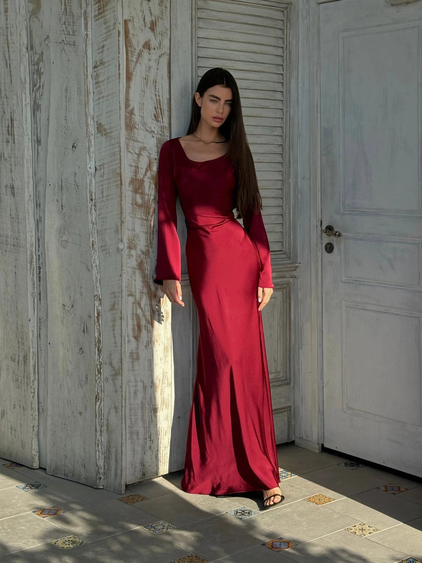Elegant Wedding Guest Long Sleeve Maxi Dress 2