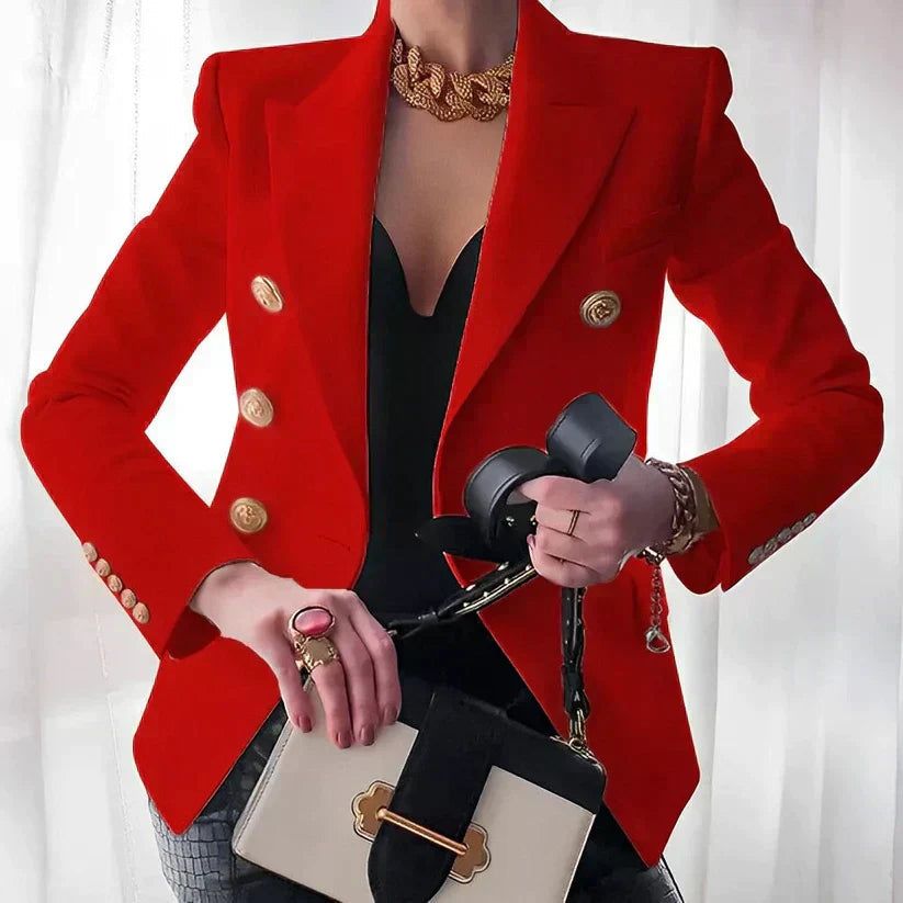 Elegant Women's Double-Breasted Blazer with Gold Buttons 2