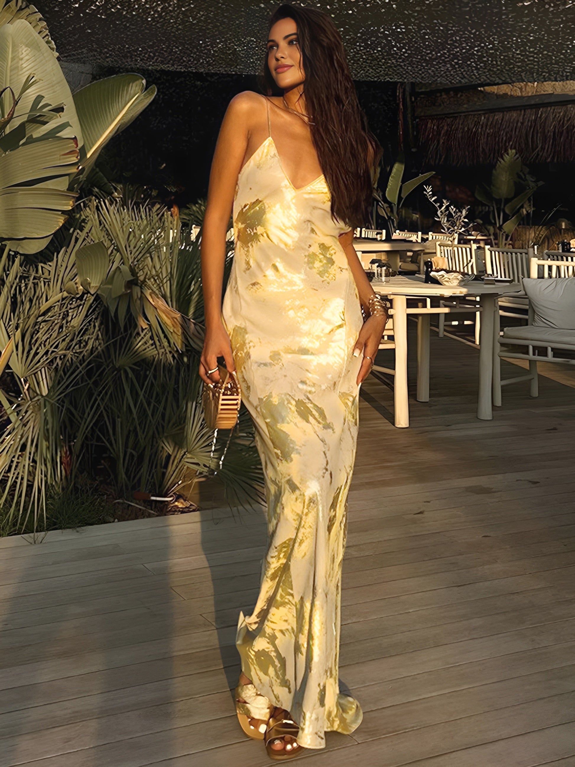 Elegant Yellow and Gold Maxi Dress 2