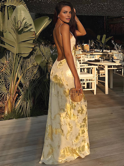 Elegant Yellow and Gold Maxi Dress 3