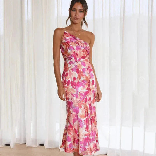 Elegant one-shoulder floral Cocktail dress 0