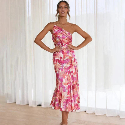 Elegant one-shoulder floral Cocktail dress 3