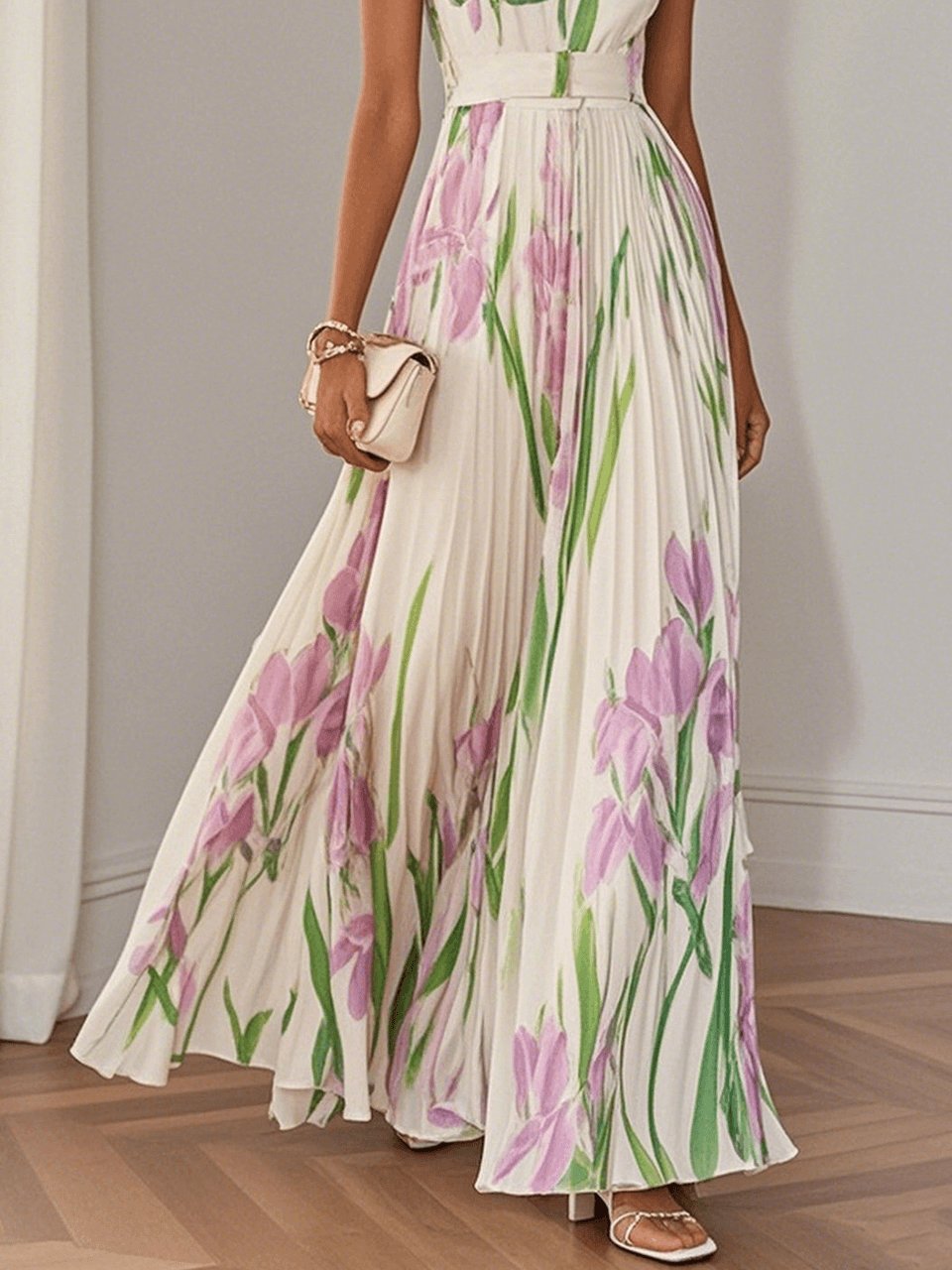 Ella | A-Line Pleated Maxi Dress Square Neck Sleeveless Chiffon 2