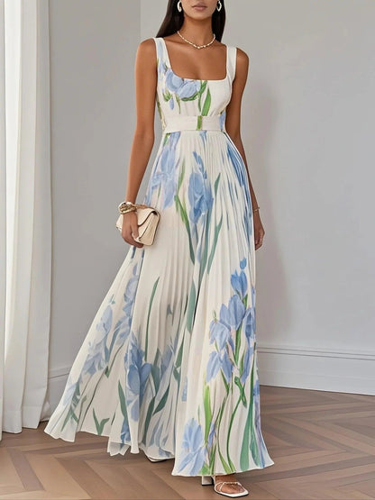 Ella | A-Line Pleated Maxi Dress Square Neck Sleeveless Chiffon 4